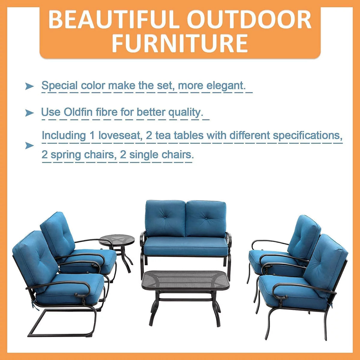7-Piece Outdoor Metal Furniture Set Peacock Blue T78084