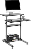 Rolling Desk for Laptop, Adjustable Height, Black D460