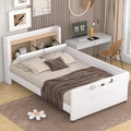 Beige Twin Size Upholstered Platform Bed with Guardrail and Storage Headboard O576609