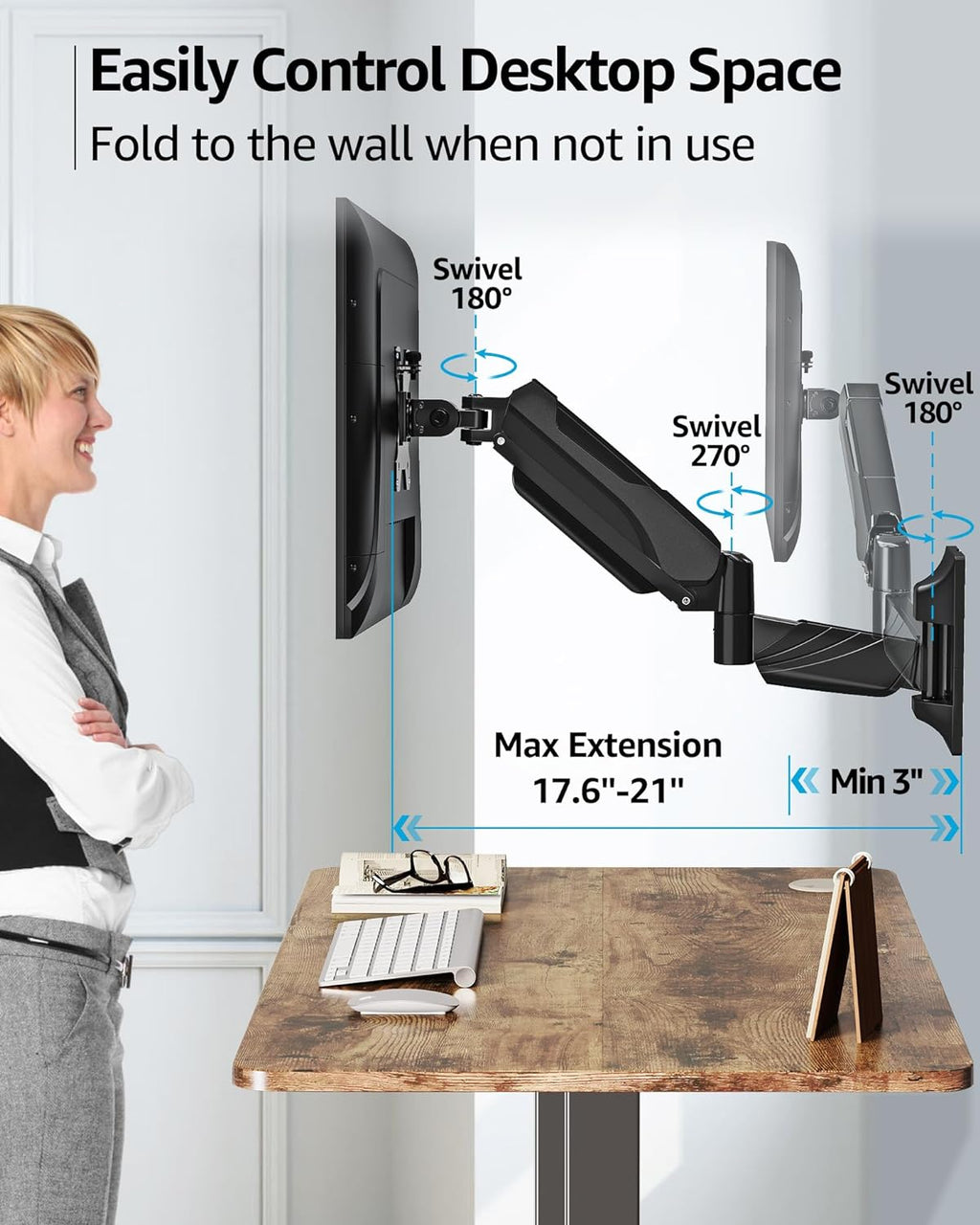 Black Single Monitor Wall Mount for 17-32 Inch Screen F607