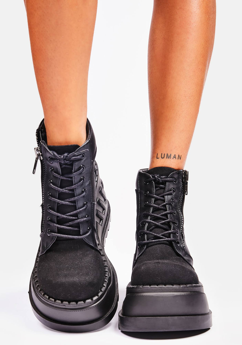 Black Canvas Vegan Leather Boots B353972