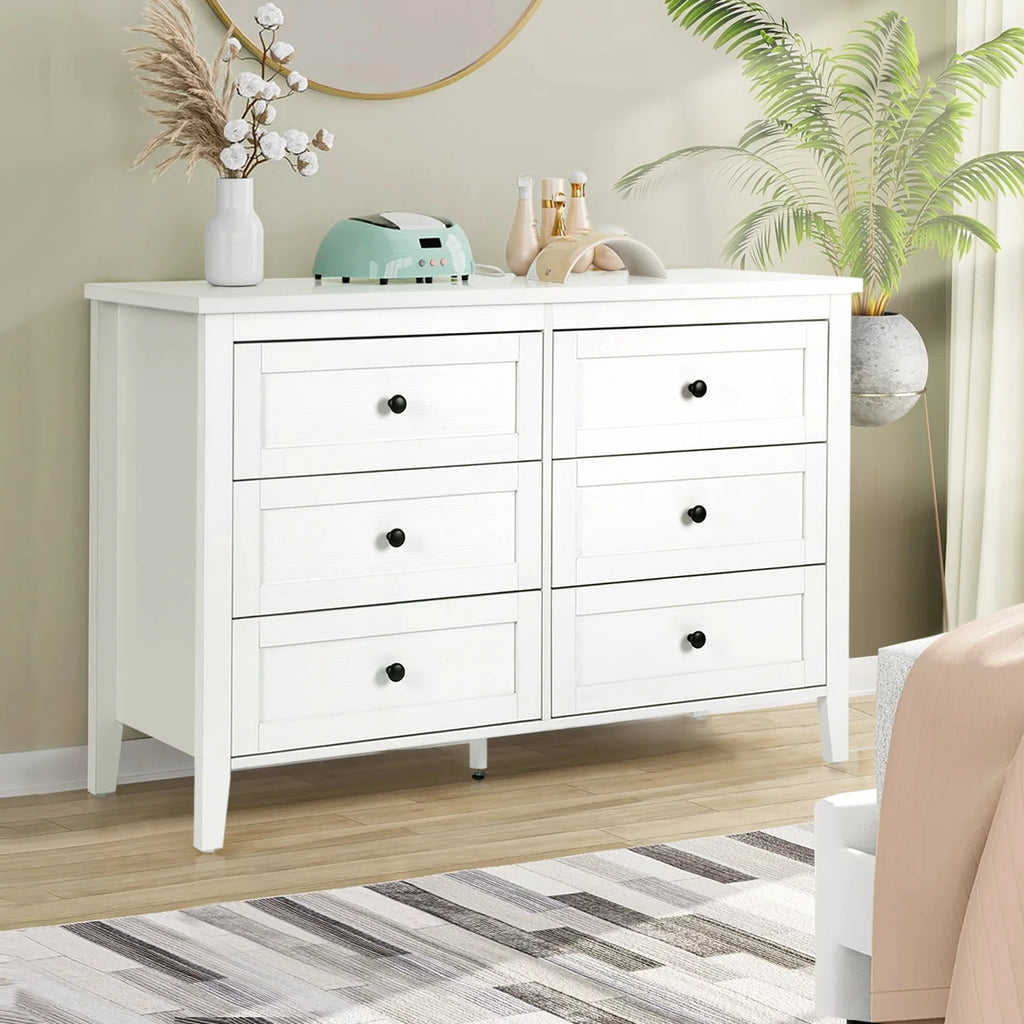 White 6 Drawer Wood Dresser with Metal Knobs E2913