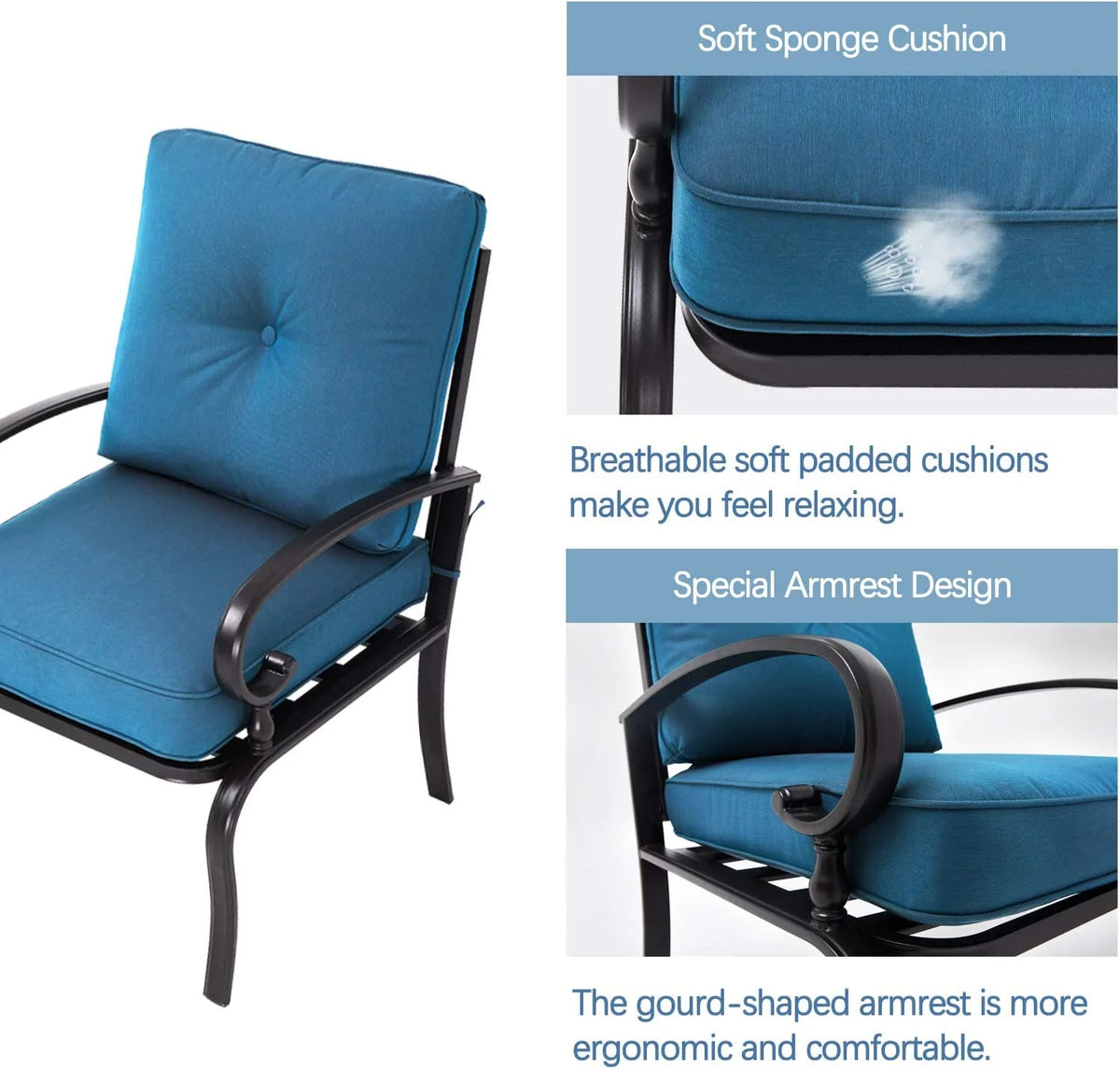 4-Piece Outdoor Furniture Conversation Set with Peacock Blue Cushions T62564