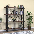 4-Tier Bookshelf and Organizer Rectangle Bookcase with 8 Open Shelves Walnut/Black X4569