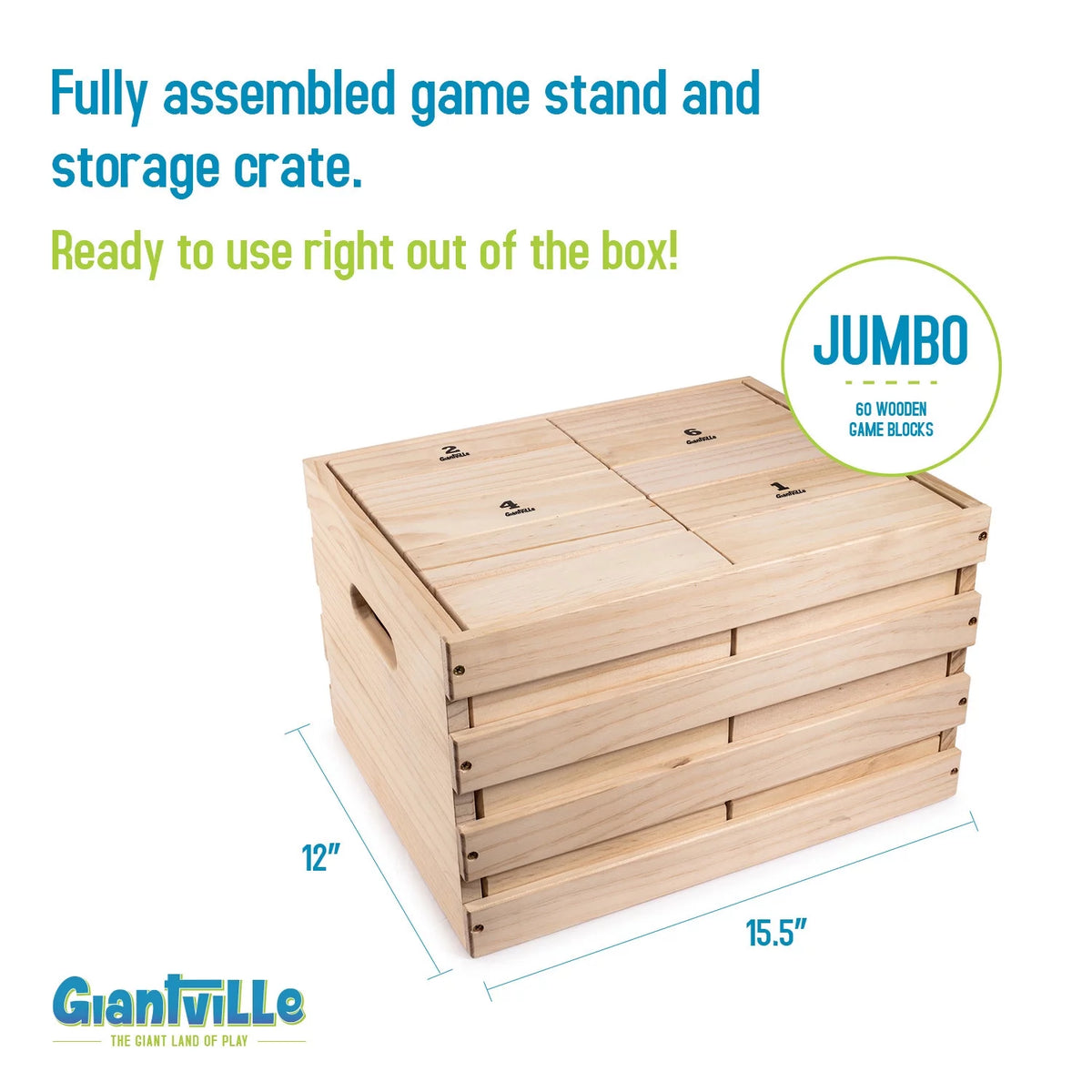 60 Jumbo Wooden Blocks Tumbling Timber Toy with Storage Crate U475