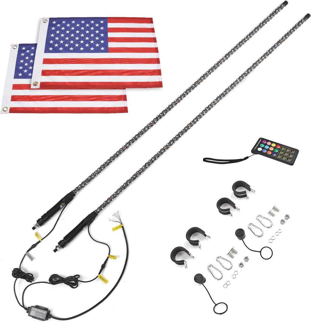 LED Whip Lights with Bluetooth and Flag Pole, 366+ Lighting Modes RGB, 2pcs 3ft W717345