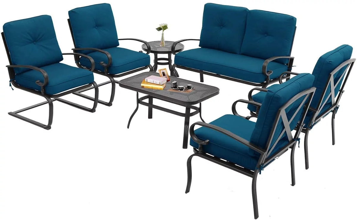 7-Piece Outdoor Metal Furniture Set Peacock Blue T78084