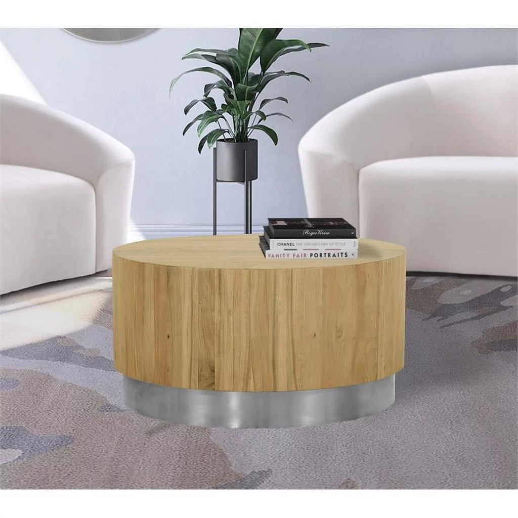 Round Modern Wood Coffee Table with Metal Base V25368