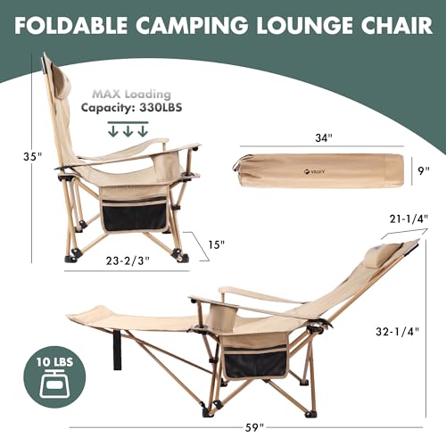 Beige Reclining Camping Lounge Chair with Footrest Y7796