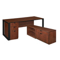 L-Desk with Laminate Low Credenza, Cherry & Black W687520