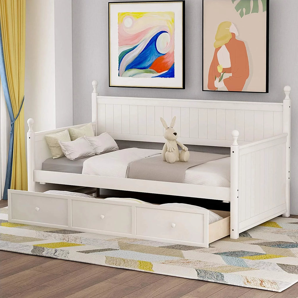 White Wood Daybed with Drawers W5236