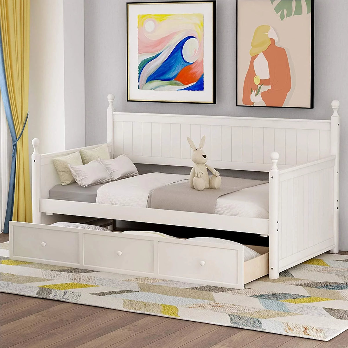White Wood Daybed with Drawers W5236