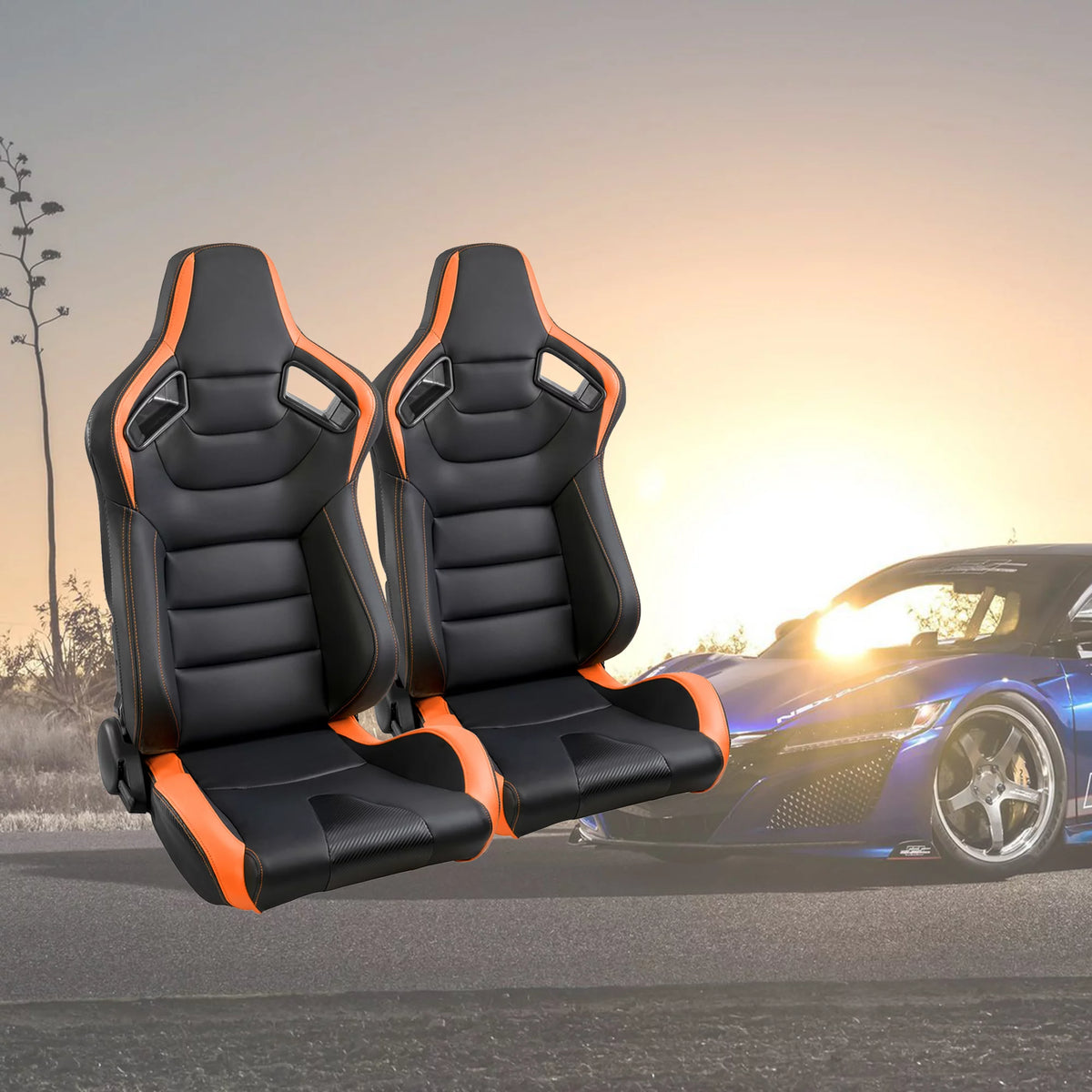 2PCS PVC Leather Racing Seats with Sliders C201779