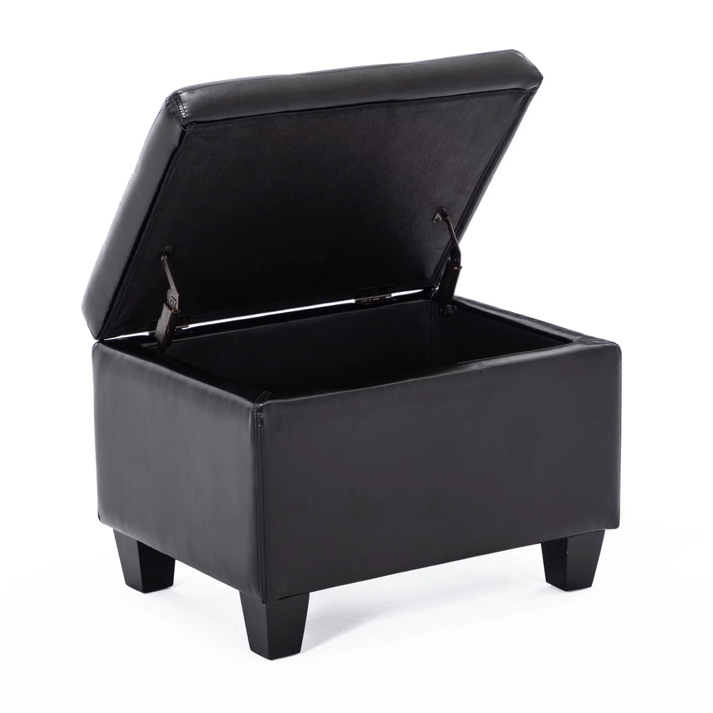 Black Faux Leather Storage Ottoman N7242