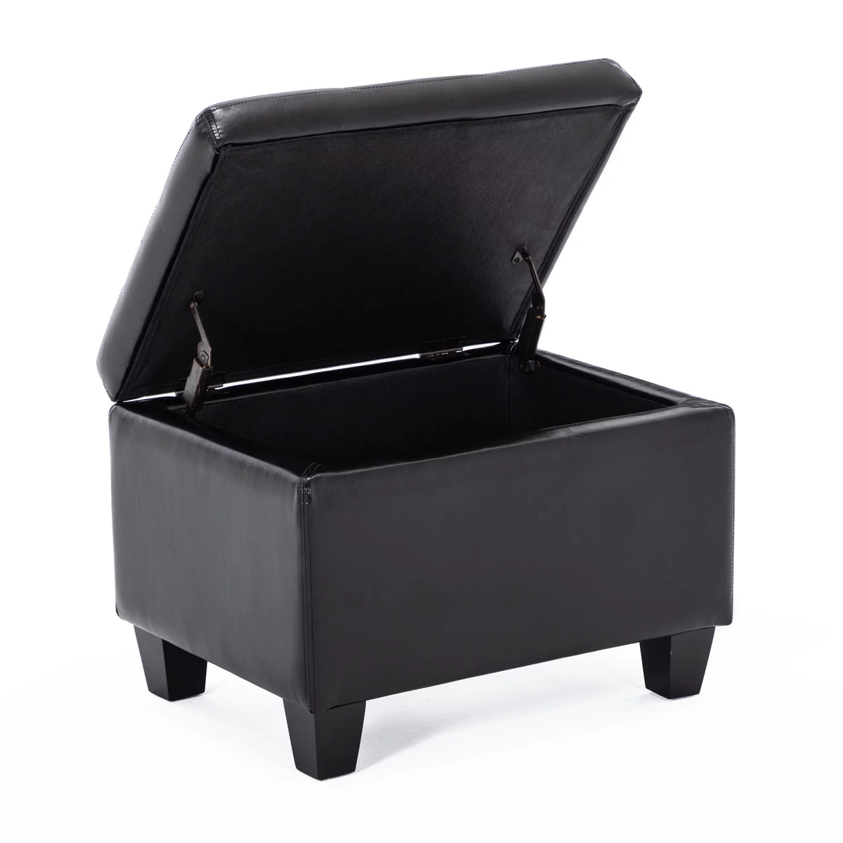 Black Faux Leather Storage Ottoman N7242