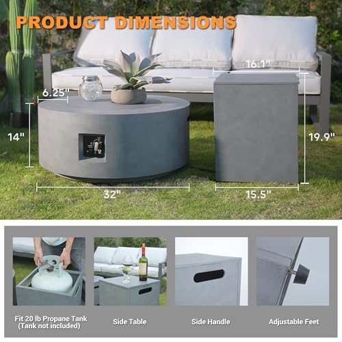 32 Inch 3-Piece Propane Fire Pit Table 65,000 BTU with Tank Side Table and Baking Sheet P1730