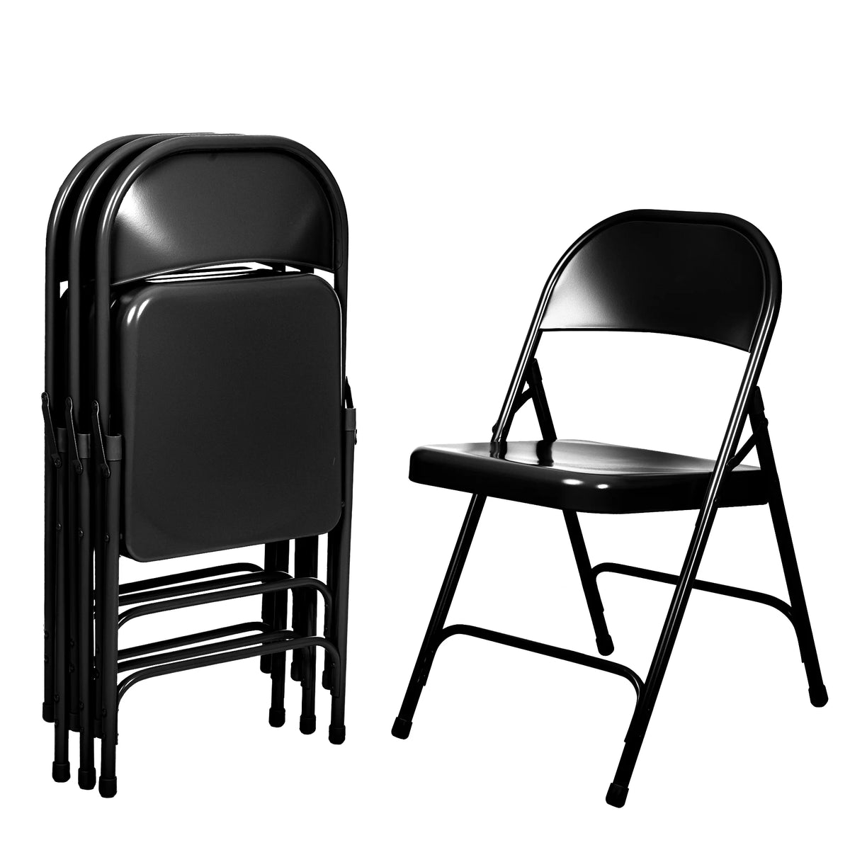 Black Steel Folding Chair, Pack of 4 Y9747