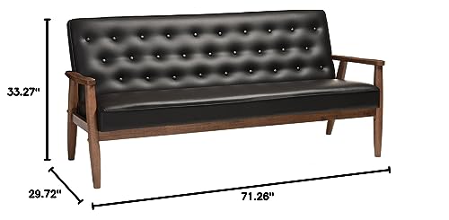 Black Faux Leather Upholstered Wooden 3-Seater Sofa E192646
