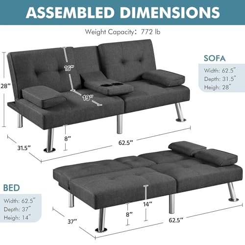 Dark Gray Convertible Sofa Bed T1884