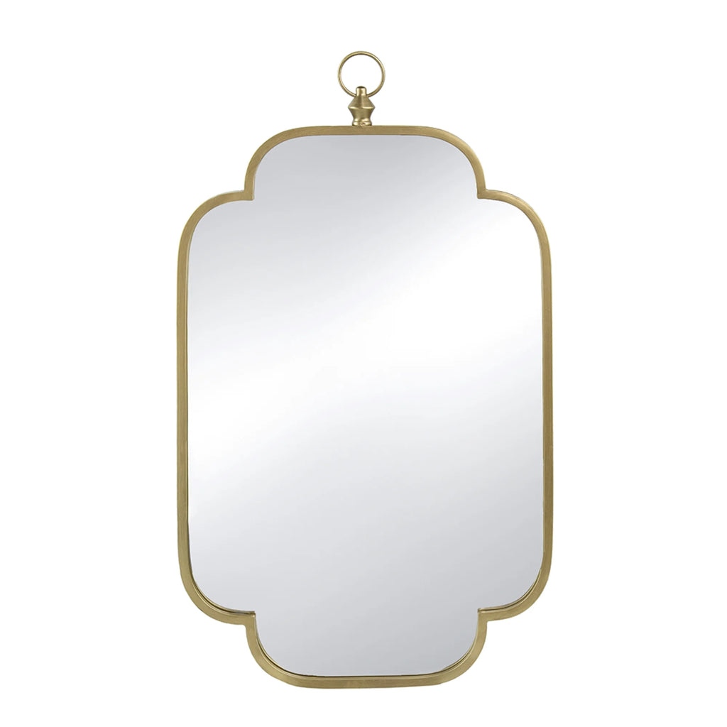 Gold Curved Notched Edges Wall Mirror with Ring - 36" A523499