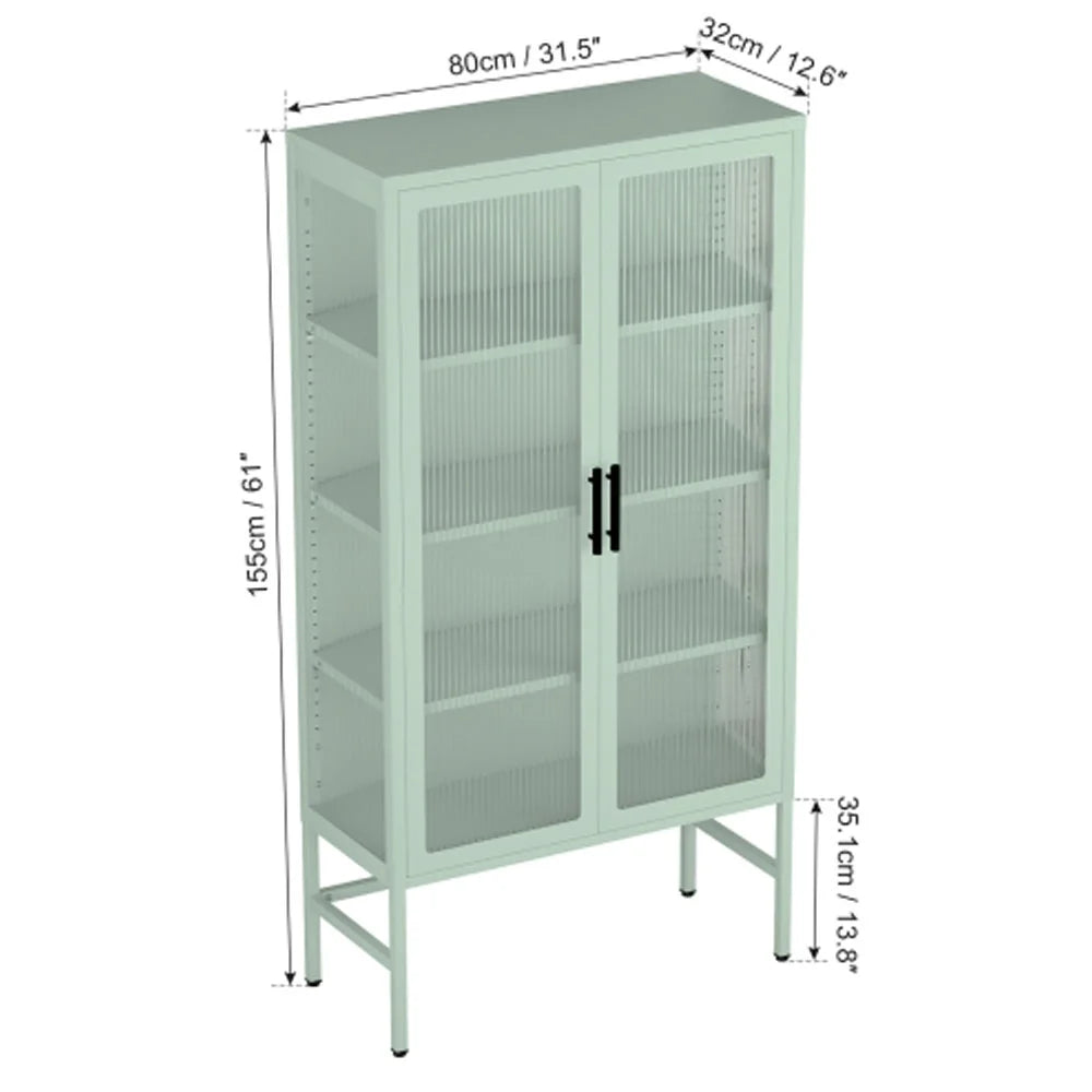 Mint Green Double Glass Door Steel Storage Cabinet Q3401
