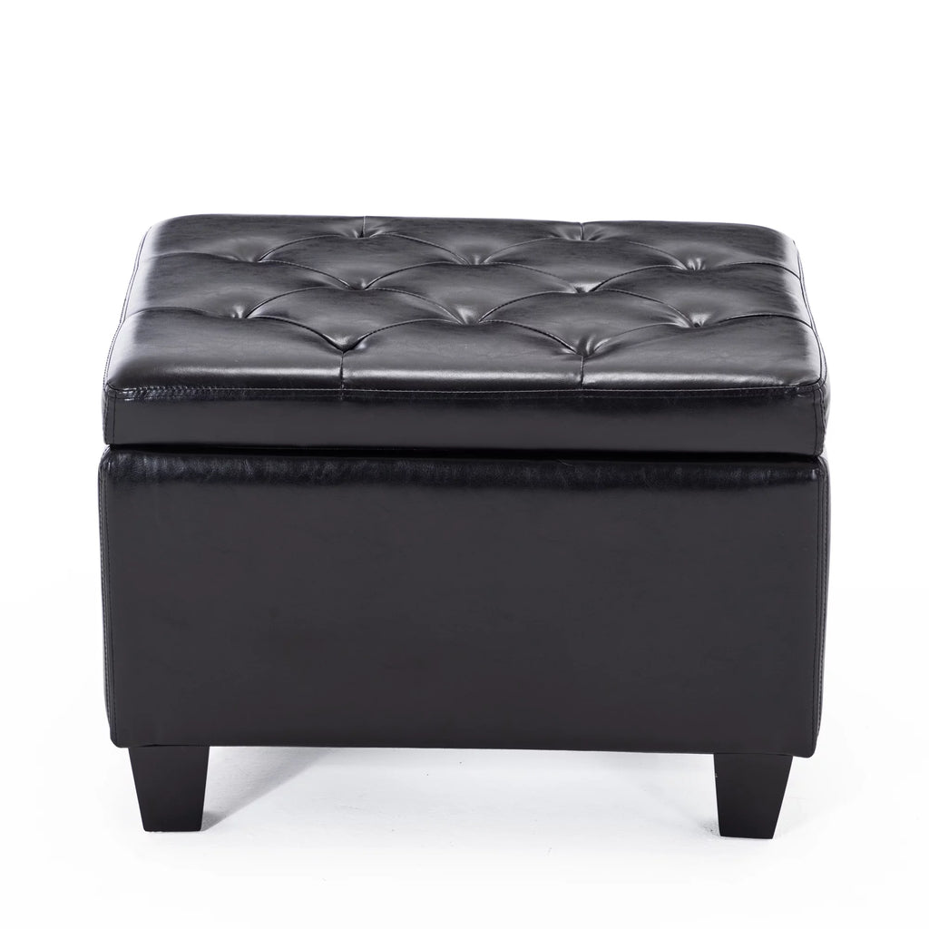 Black Faux Leather Storage Ottoman N7242