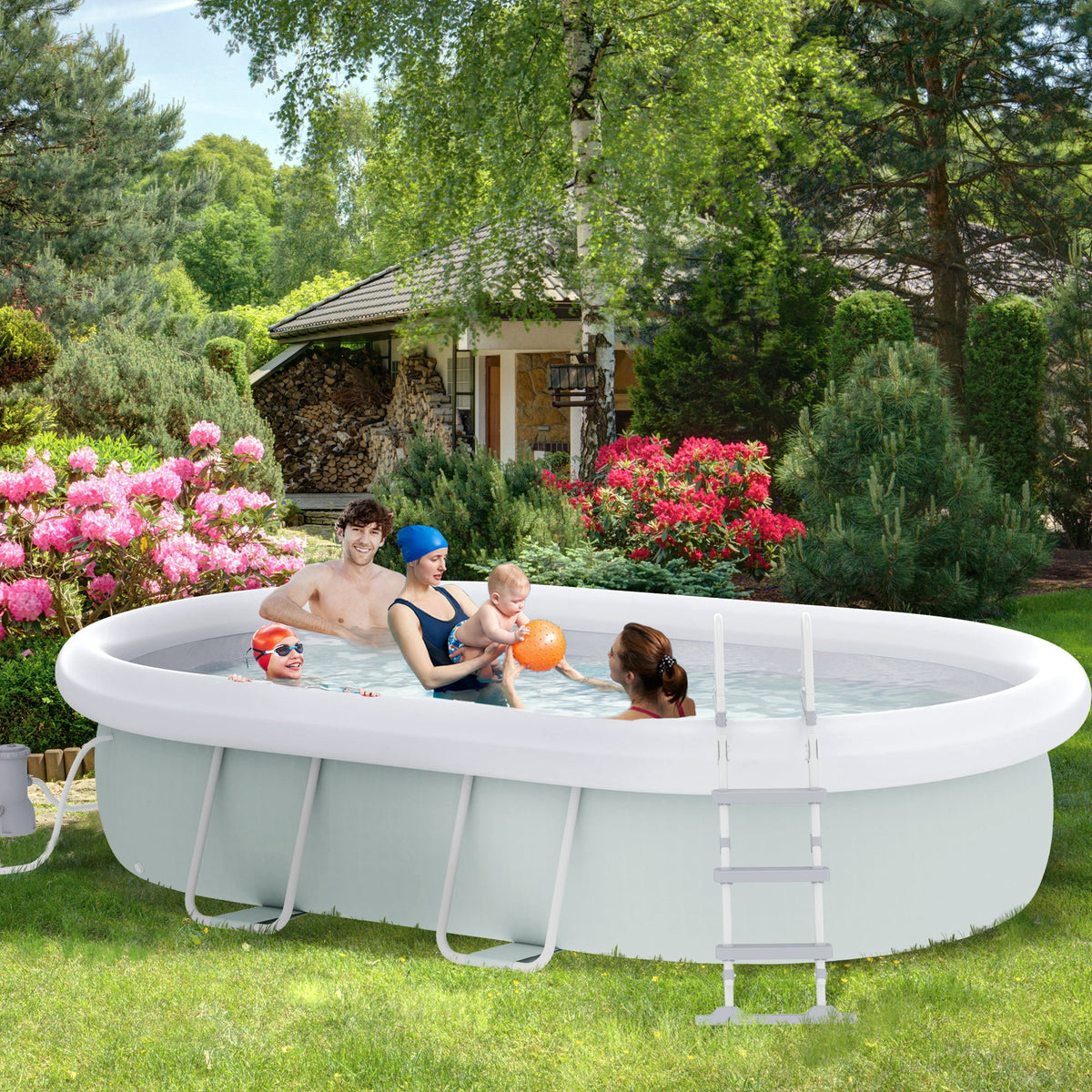 Brown Semi-Inflatable Frame Swimming Pool T2143