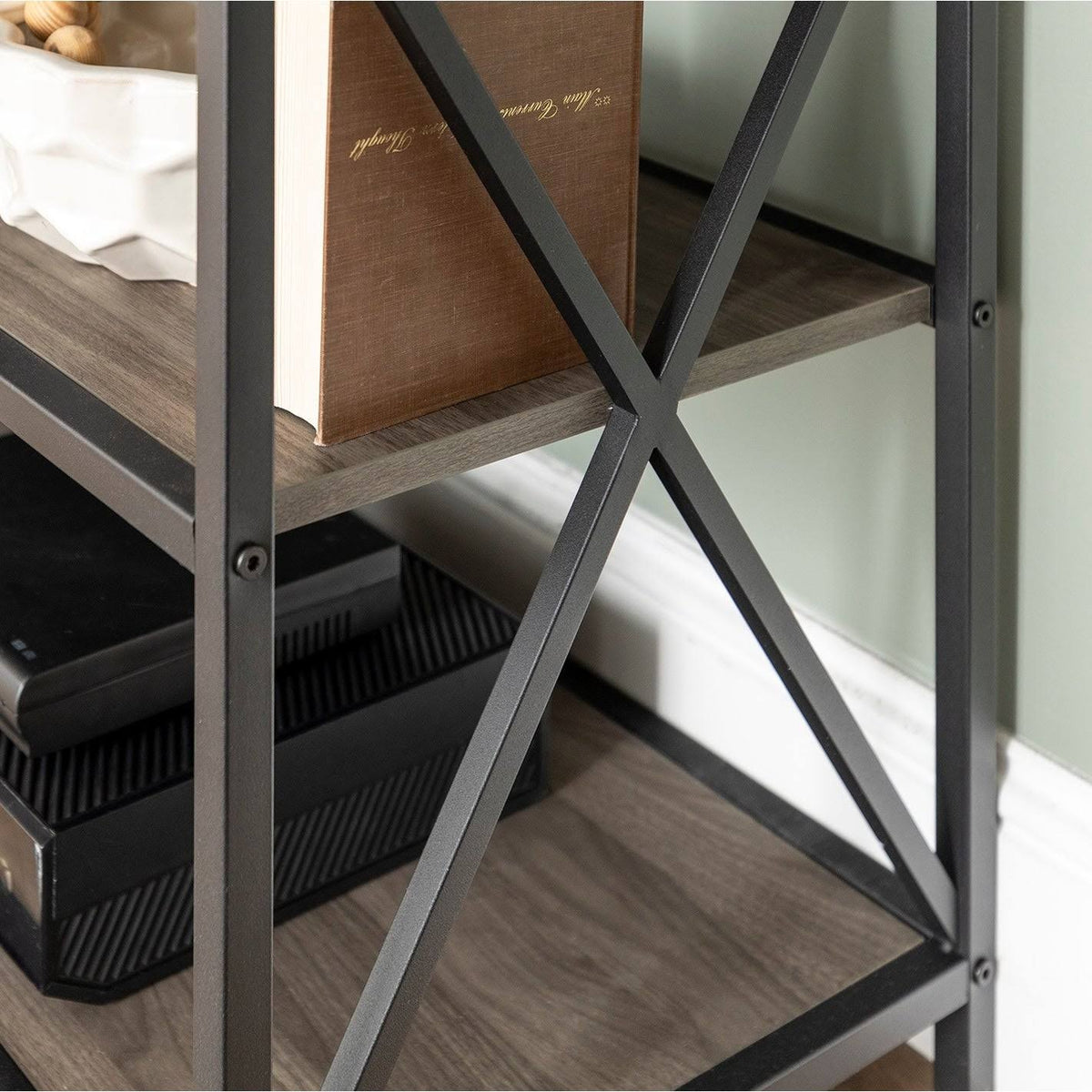 60-Inch X-Frame Bookshelf Dark Walnut Black Metal H528519
