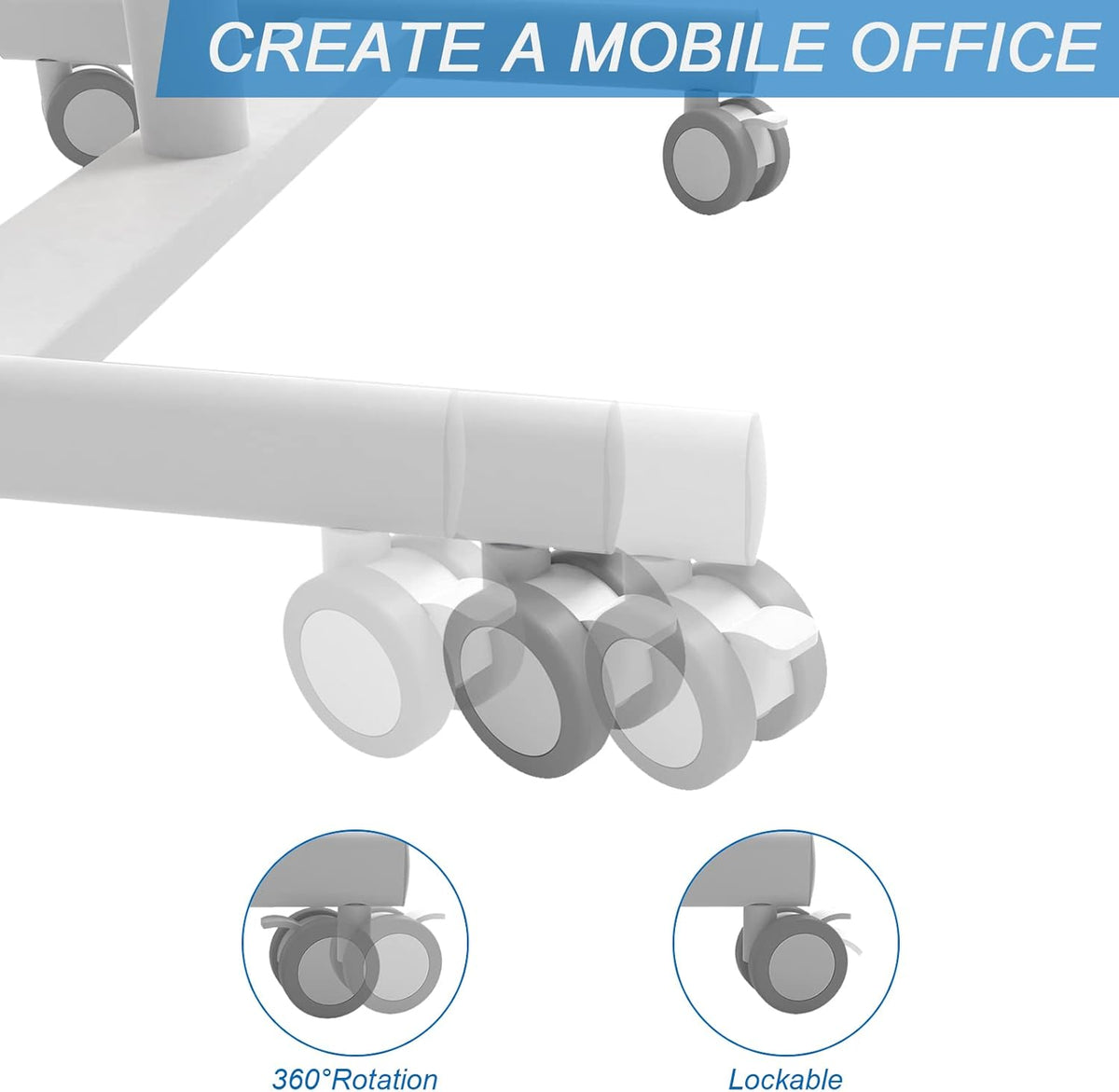 28 inch Pneumatic Sit to Stand Height Adjustable Mobile Laptop Desk with Lockable Wheels, White Q49670