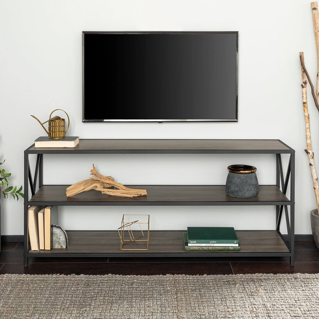 60-Inch X-Frame Bookshelf Dark Walnut Black Metal H528519
