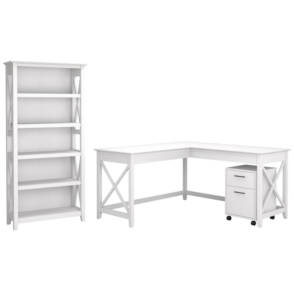 Gray L Shaped Desk with File Cabinet and Bookcase O9734