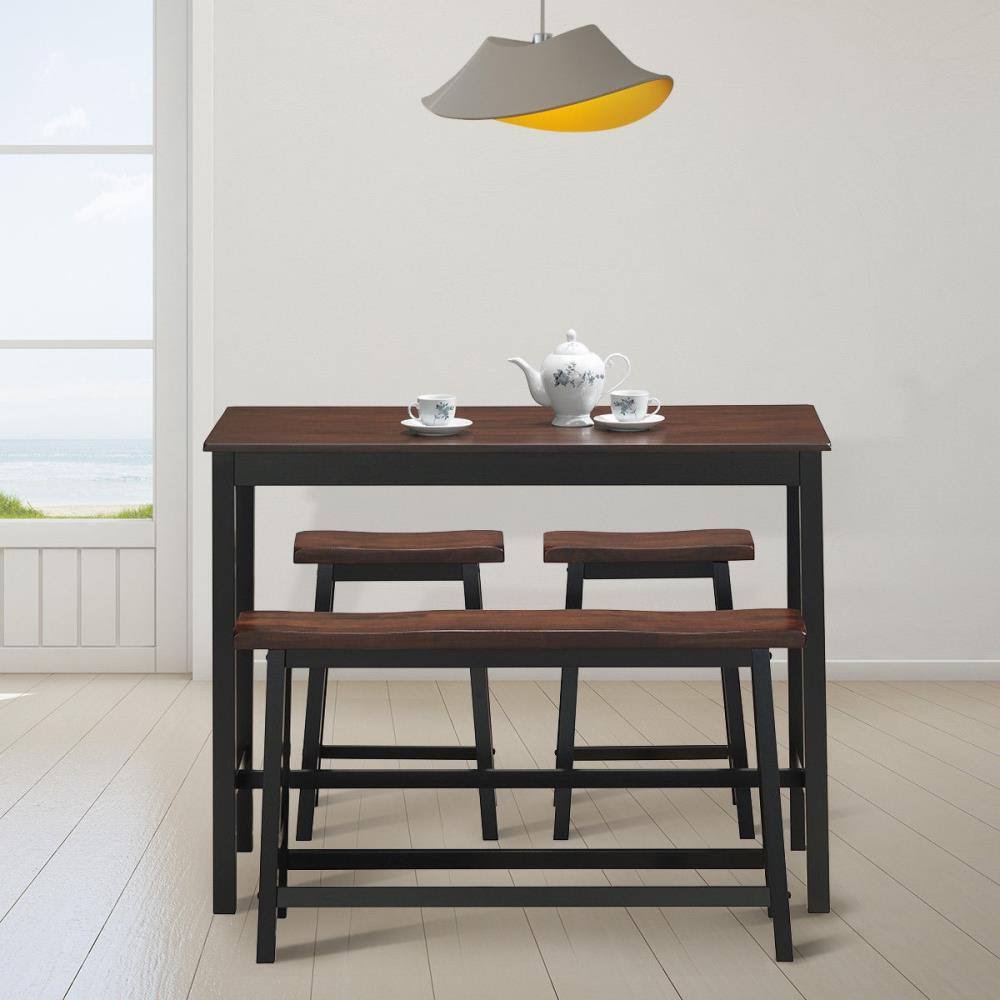 4 Pcs Solid Wood Counter Height Dining Table Set Brown E2585