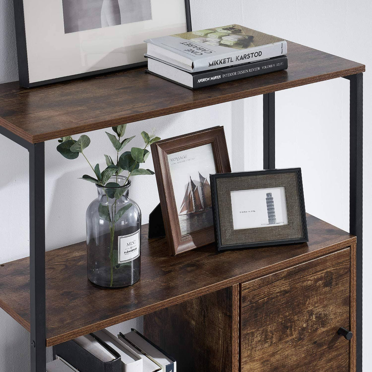 Brown 4-Tier Bookshelf with Drawers U8204