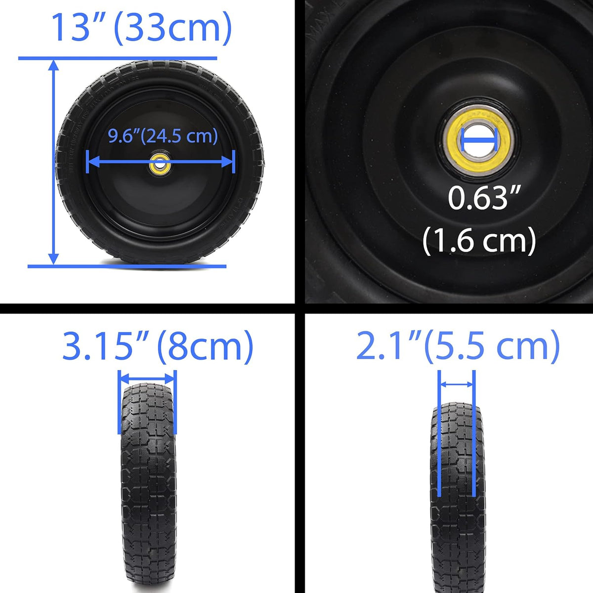 13'' Solid Polyurethane Flat-Free Tire and Wheel Assemblies 2-Pack H903