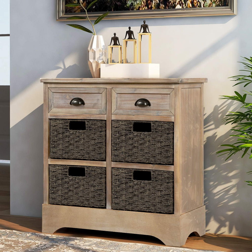 Storage Cabinet with 2 Drawers and 4 Fabric Baskets Y830980