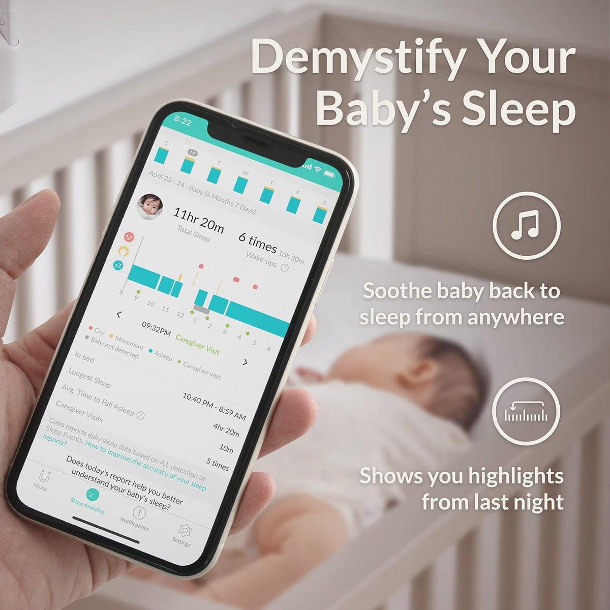 Smart Baby Monitor with Wall Mount, 1080p HD Night Vision Camera, 2-Way Audio K79319