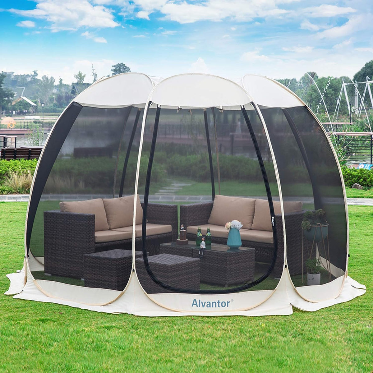 Screen House Room Outdoor Camping Tent Canopy Gazebos 4-15 Person Pop Up Tent Y290
