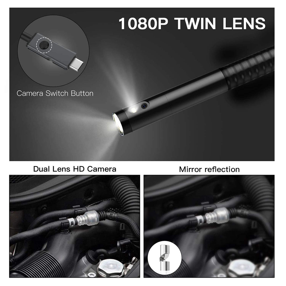 50ft Dual Lens Inspection Camera with Light H24506