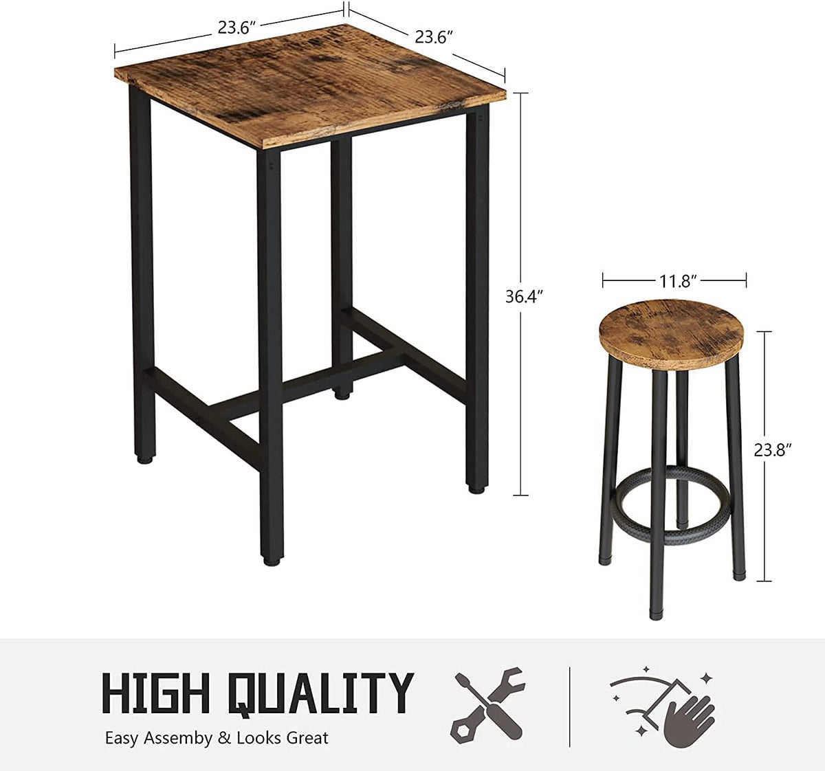 3 Piece Pub Dining Set Rustic Brown R19289