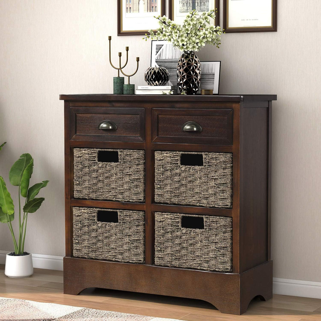 Storage Cabinet with 2 Drawers and 4 Fabric Baskets Y830980