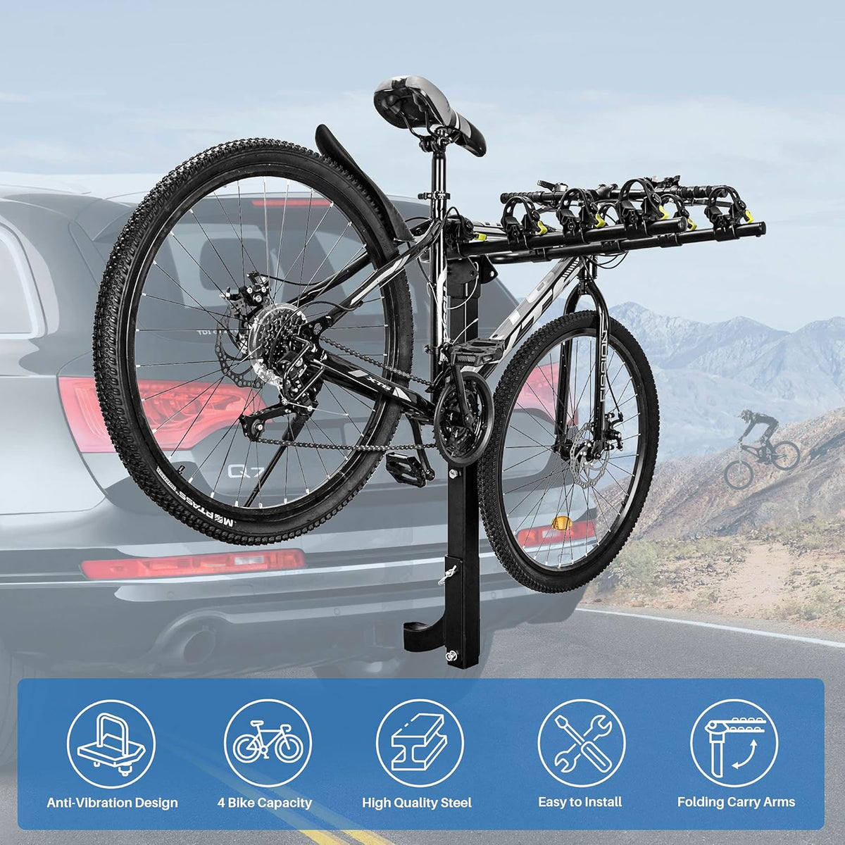 4 Bike Heavy Duty Hitch Mount Bike Rack with Tie Down Strap L448586