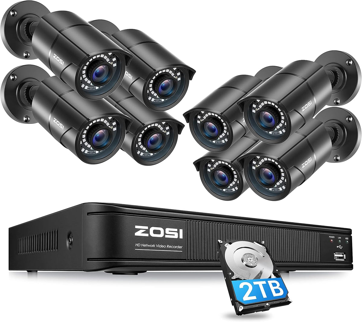 1080p PoE Security Camera System with 8 Cameras and 2TB NVR M97966