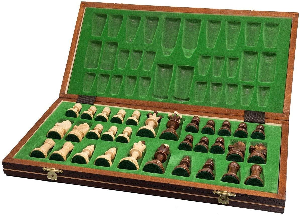 Handmade European Wooden Chess Set with 16 Inch Board and Hand Carved Chess Pieces Pack of 2 L459263