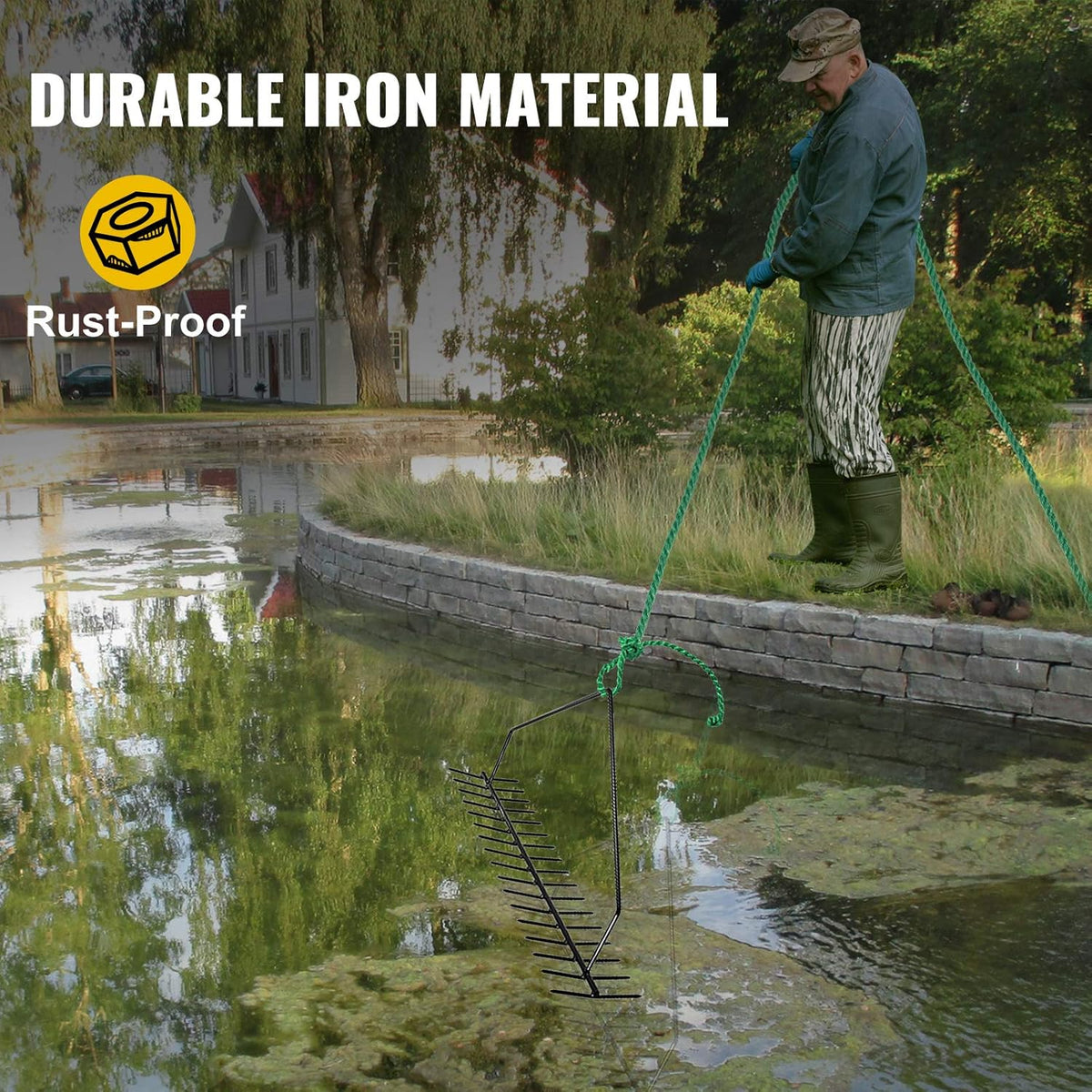 32 Inch Double Sided Aquatic Weed Rake with 66ft Rope L649420