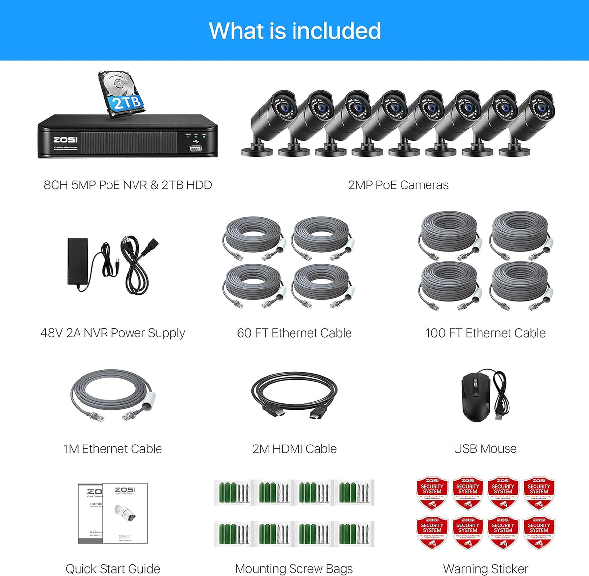 1080p PoE Security Camera System with 8 Cameras and 2TB NVR M97966