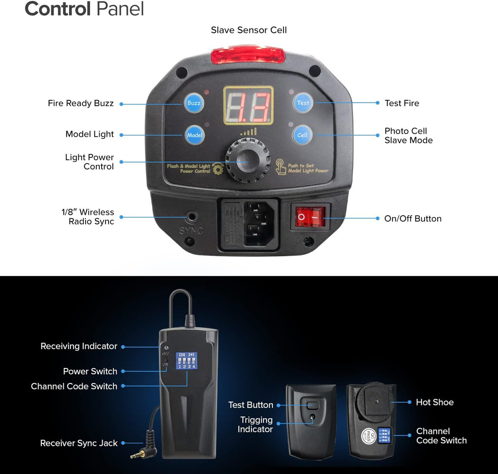 300W 5600K Flash Strobe Monolight with Wireless Trigger & Receiver I414