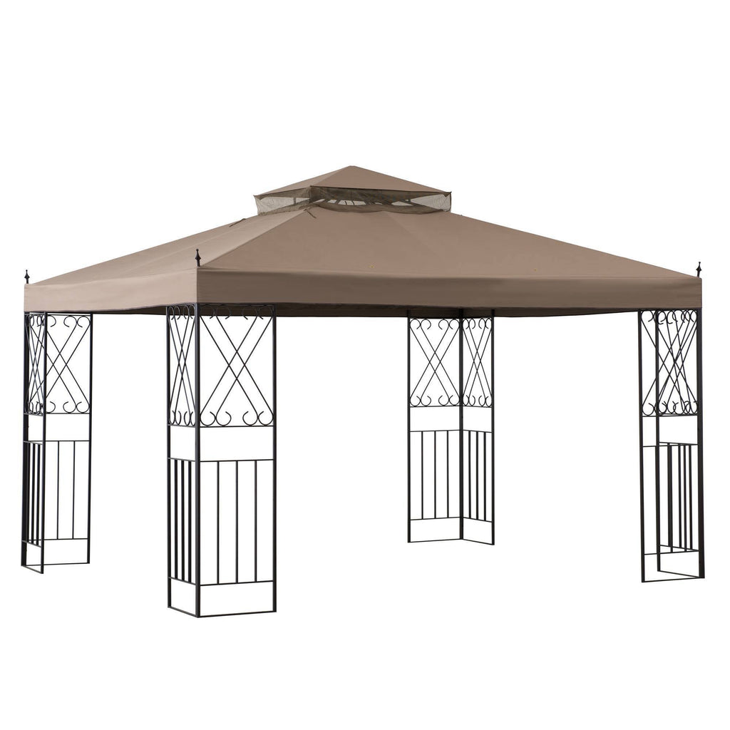 10 ft. x 12 ft. Steel Gazebo with 2-Tier Khaki Canopy S5394