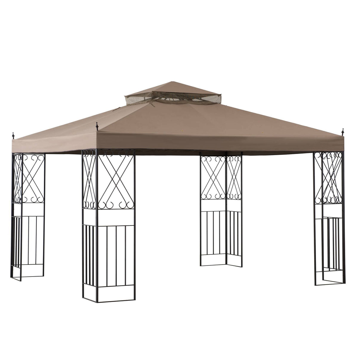 10 ft. x 12 ft. Steel Gazebo with 2-Tier Khaki Canopy S5394