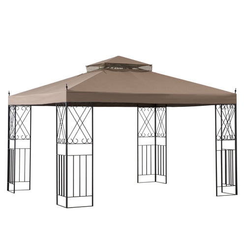 10 ft. x 12 ft. Steel Gazebo with 2-Tier Khaki Canopy S5394