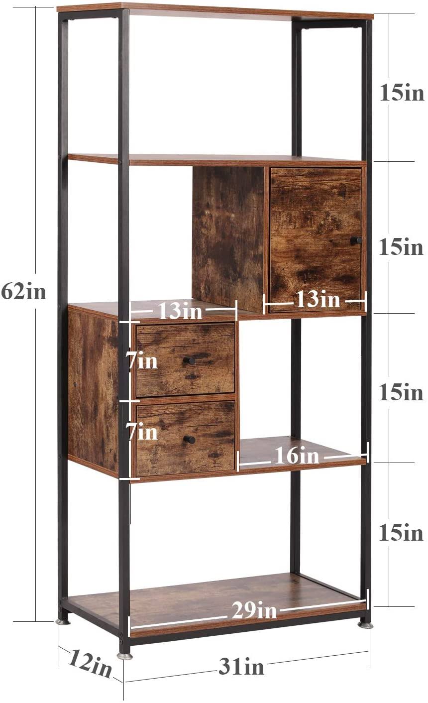 Brown 4-Tier Bookshelf with Drawers U8204